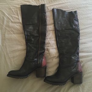 Black Leather Knee High Boots