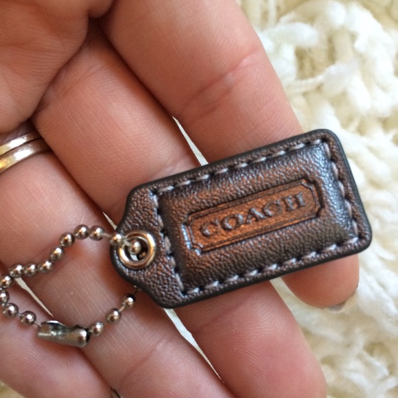 Coach Genuine Leather Metallic Pewter Hangtag Key Chain