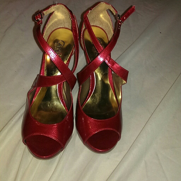 Red strap heels 4 inch