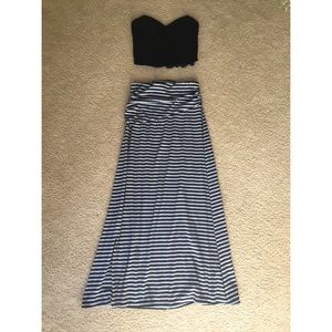 Striped Maxi Skirt w/ Side Ruching