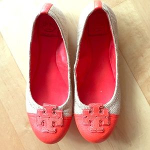 Reduced!!! Orange and tan Tory Burch flat