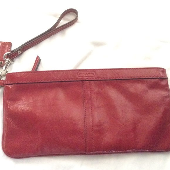 Coach patent red wristlet clutch