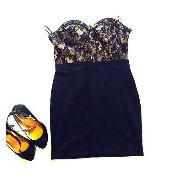 Strapless mini black dress