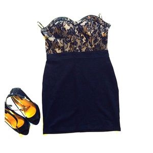 Strapless mini black dress