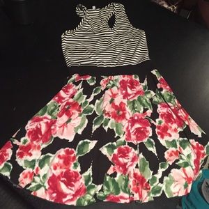 Women's sz L Velvet Torch Dress B&W striped/floral