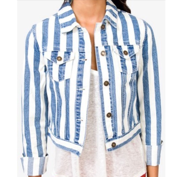 Striped Crop Jean Jacket