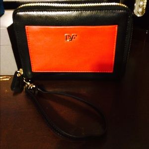 DVF Black and Red Wristlet