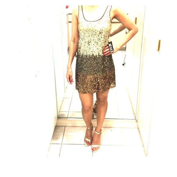 Gold tan brown ombré sequin party dress