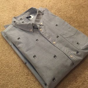 H&M Button Up Blue Shirt with Camel Print - Men's