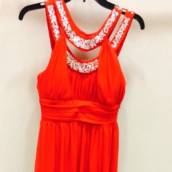 Red formal dress with diamond accents - Picture 3 of 3