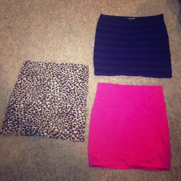 3 sassy bodycon skirts! Leopard, pink, striped.