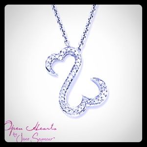 Sterling Silver Open Heart Diamond Necklace