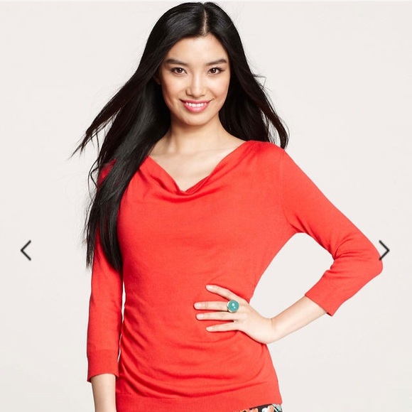 Ann Taylor Side Ruched 3/4 Sweater, Red Coral