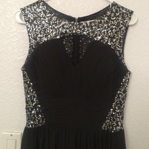 Black and Silver Sequined Chiffon Gown