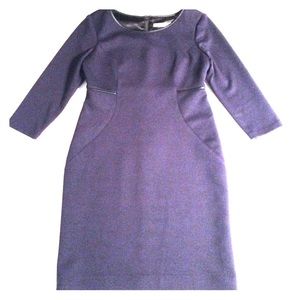 T Tahari navy ponte dress with faux leather detail