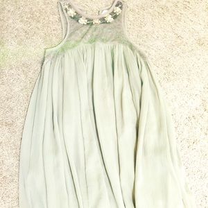 Anthropologie Tan Chiffon Dress with Beaded Neck