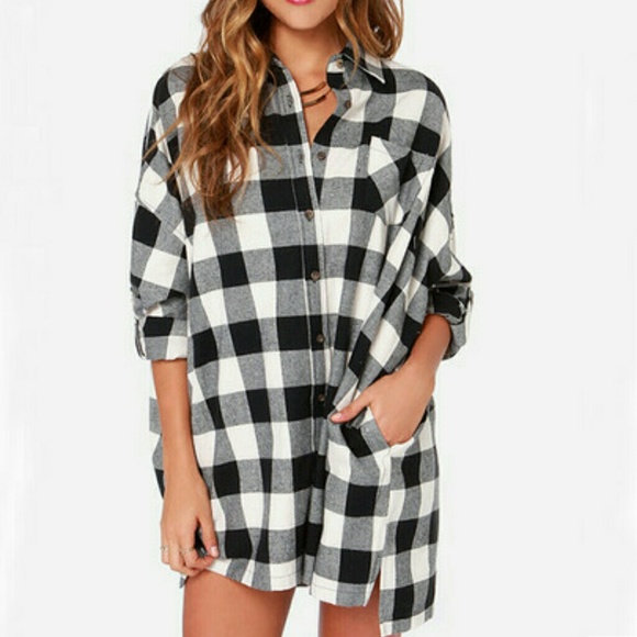 Long Black & White Plaid Shirt