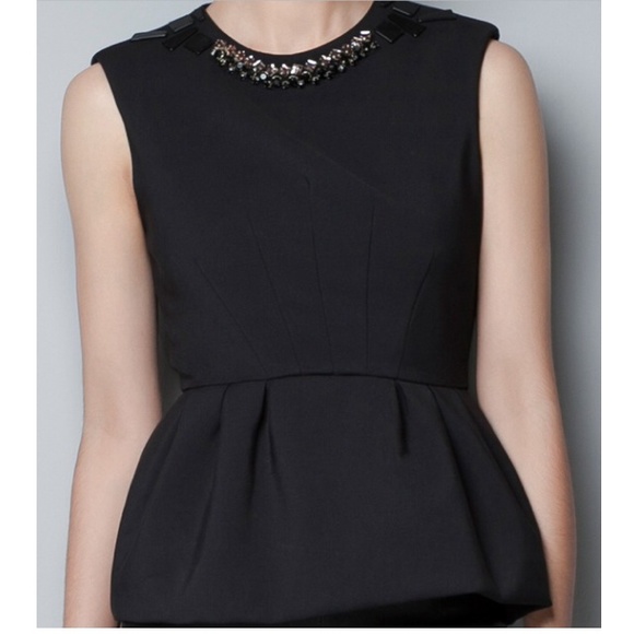 Zara Tops - Zara Black Peplum Top With Embellished Collar