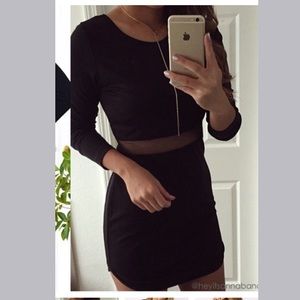Black sheer waist long sleeve body con