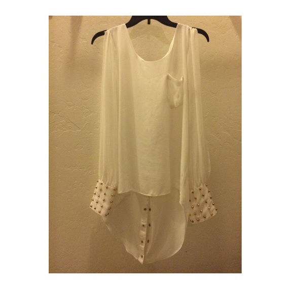 Chiffon long sleeve with studded cuffs