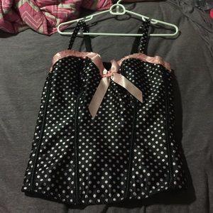 Black and pink polkadotted corset top