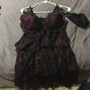 Pink with black lace lingerie