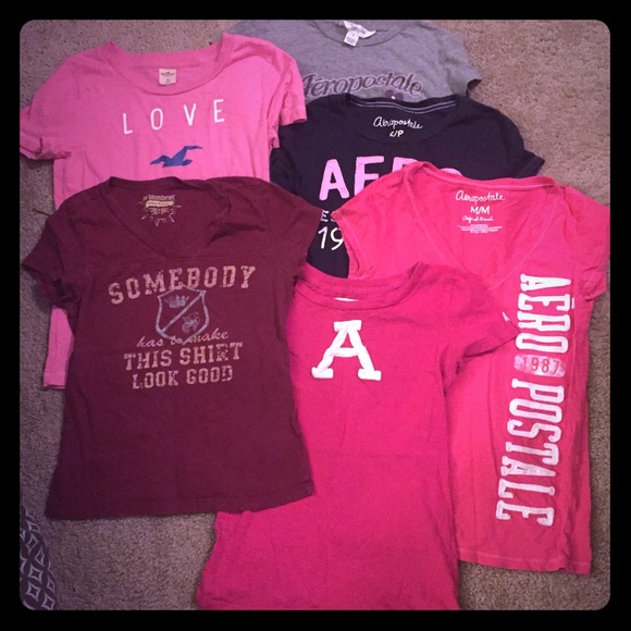 6 shirts: 3 Aeropostale 1 Hollister 1 A&F & a plus