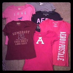 6 shirts: 3 Aeropostale 1 Hollister 1 A&F & a plus