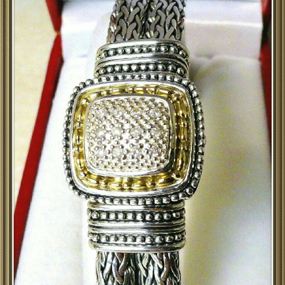 NEW! PAVE DIAMOND GOLD STERLING SILVER BRACELET - Picture 2 of 2