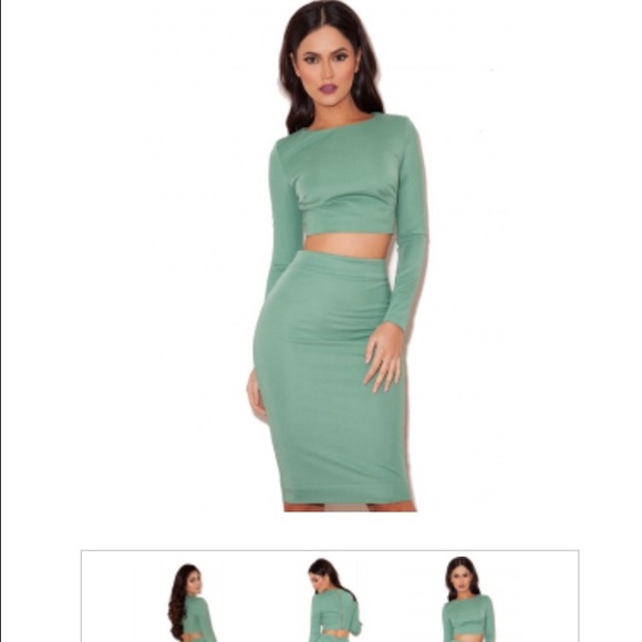 SAGE GREEN LONG SLEEVE STRETCH TWO PIECE