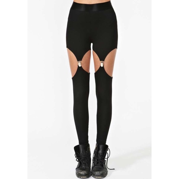 Black Lip Service Widow Garter Legging EUC.