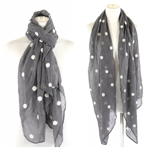 B5 Gray & White Embroidery Polka Dot Scarf - Picture 2 of 4