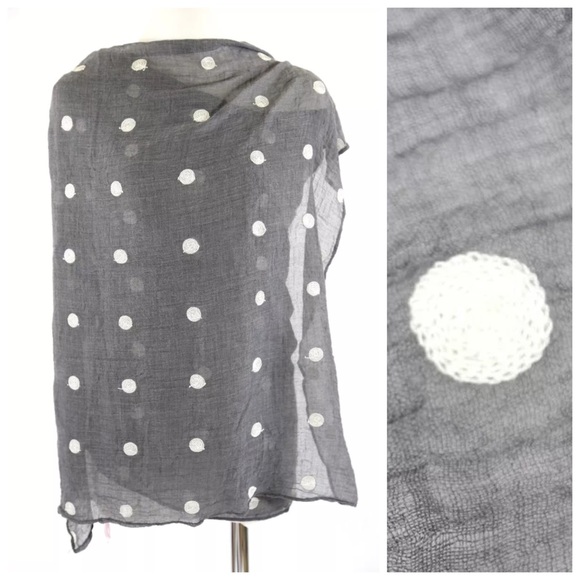 B5 Gray & White Embroidery Polka Dot Scarf - Picture 3 of 4