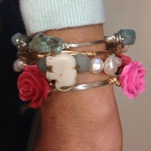 Wire wrapped beaded bracelets.