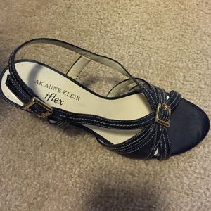 Anne Klein Navy Leather Kitten Heel Shoe