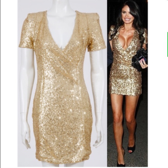 Deep V Gold Sequin Dress