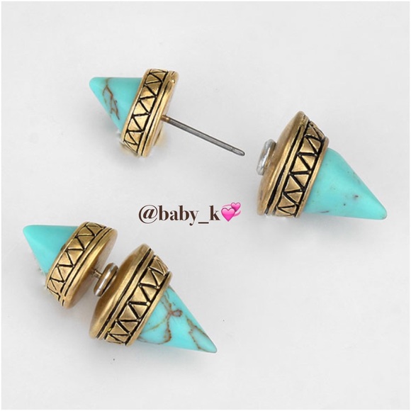 Boutique Jewelry - TURQUOISE GOLD EGYPTIAN CONE PEEKABOO EARRINGS