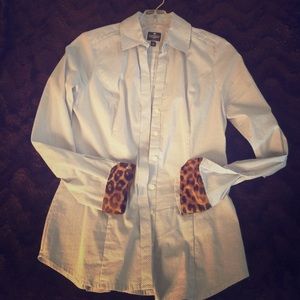 Button up Leopard culfs blue small striped shirt