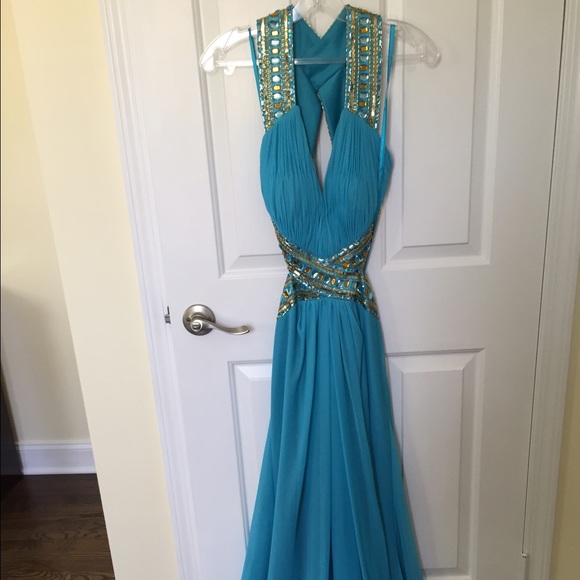 Elegant open back dress.gemstones.