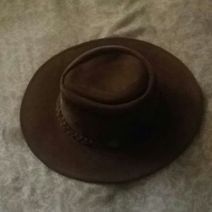 Genuine brown leather wide brim hat