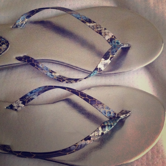 Shoes - Metallic Snake Reptile Print Flip Flops