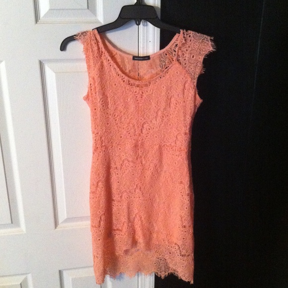 Peachy-Coral Lace Dress - Picture 2 of 3