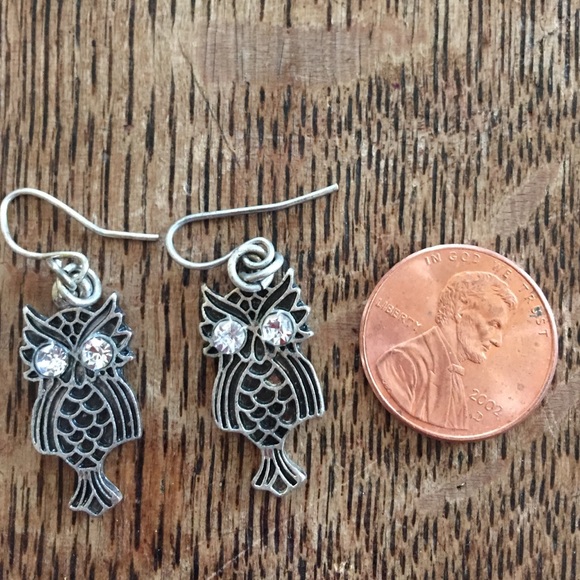 Cubic Zirconia cute owl french wire earrings