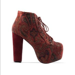 Jeffrey Campbell Litas suede burgundy paisley