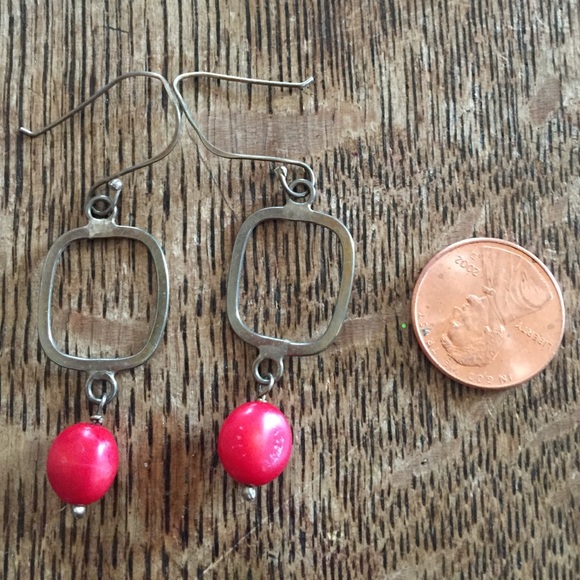 Silver and red coral french wire earrings