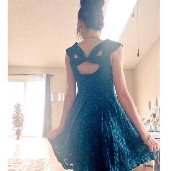 Teal Lace Bow Back Dress