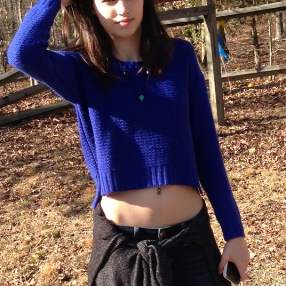 Blue Knit Crop Sweater