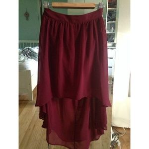 High low burgundy mesh skirt