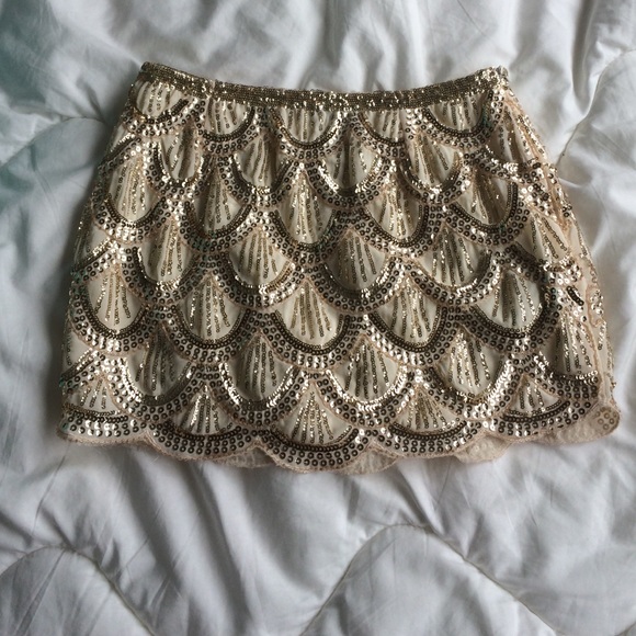 Gold Scalloped Mini Skirt