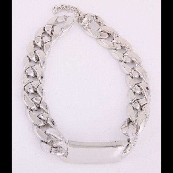 Silver tone links choker necklace new